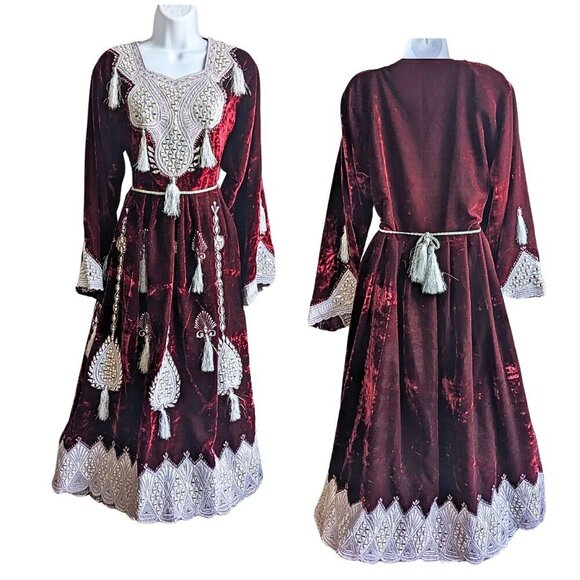 Turkish/Afghani Bindalli Kaftan Wedding Dress - Embroidered Velvet & Silver M/L - Picture 1 of 8